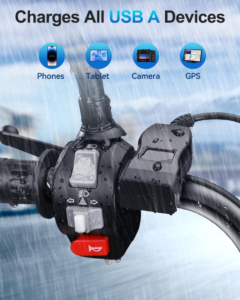 EXTRACTME Motorcycle USB Charger, Dual USB Quick Charge 3.0 Motorcycle Phone Charger with Voltmeter & ON/Off Switch, Waterproof Motorcycle Accessories for All Phone, Tablet, GPS (Red) - Image 4